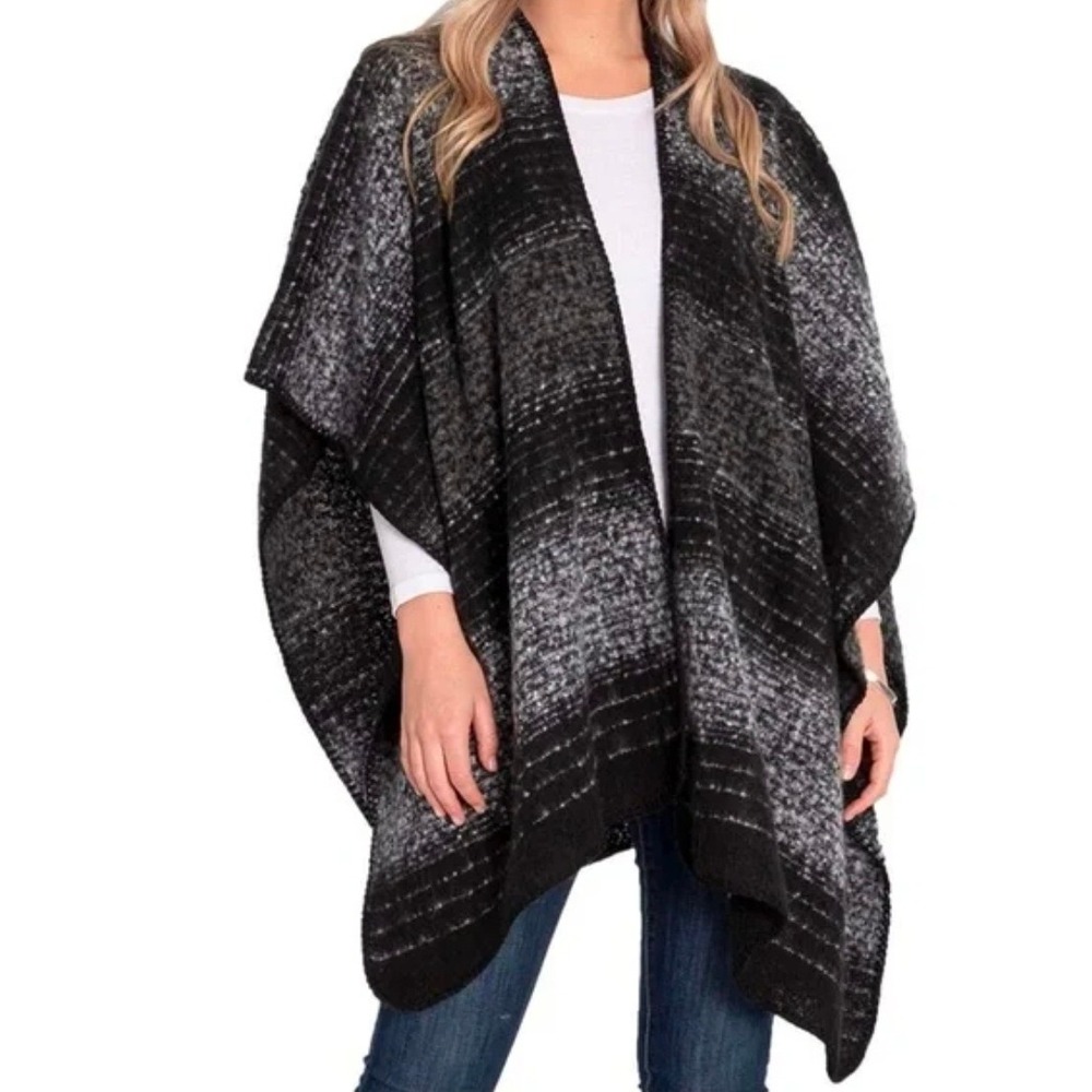 Woolrich Textured Doris Stripe LuxeSoft Cozy Blanket Shawl Wrap Cape One Size - Picture 1 of 7